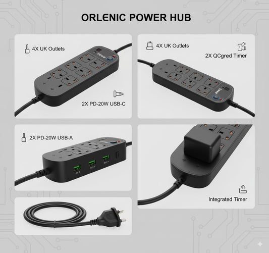 Orlenic 4-Outlet Power Strip with USB Charging Ports & Surge Protection